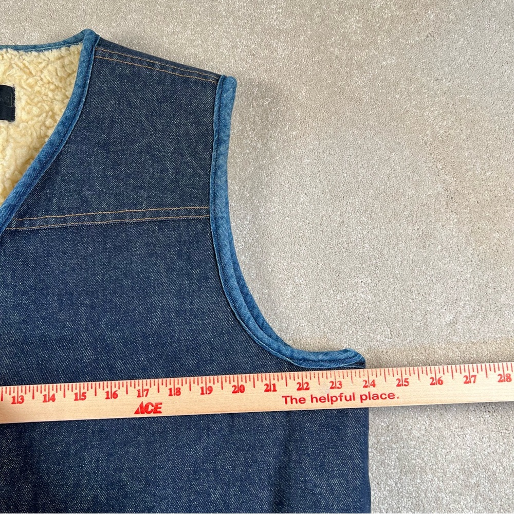 Vintage Roebucks Vest Blue Denim Sherpa Fleece Snap Western 70's Men's XL - Picture 8 of 9